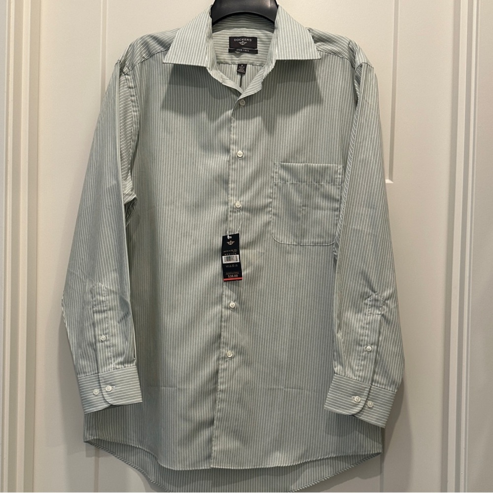 Dockers Men's Light Green Striped Dress Shirt